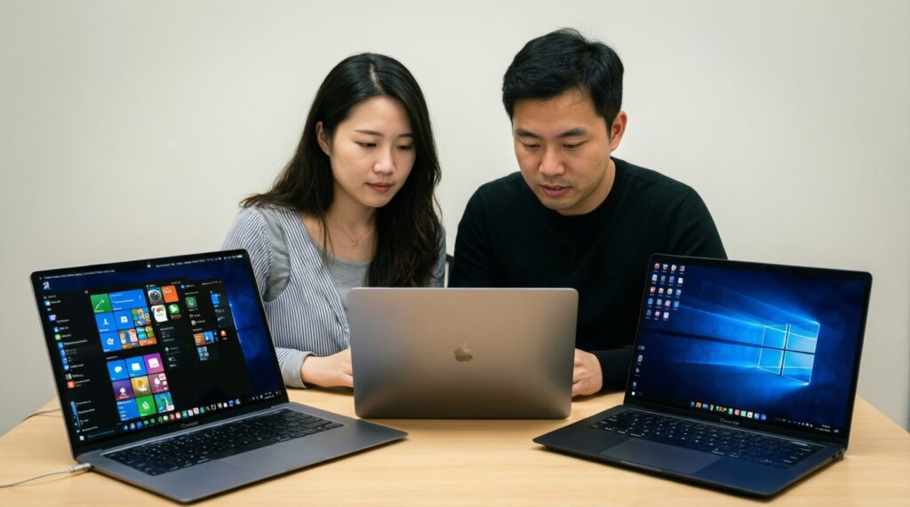 เลือกโน้ตบุ๊กและอุปกรณ์เสริมให้เข้ากับระบบ: Mac vs Chromebook vs Windows + Galaxy/Android - иллюстрация