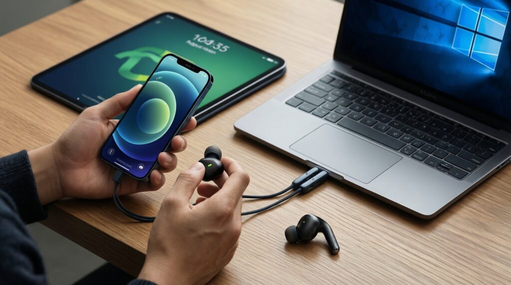 - หูฟังไร้สาย: AirPods vs Pixel Buds vs Galaxy Buds เรื่องคุณภาพเสียง ANC และการสลับอุปกรณ์ - иллюстрация