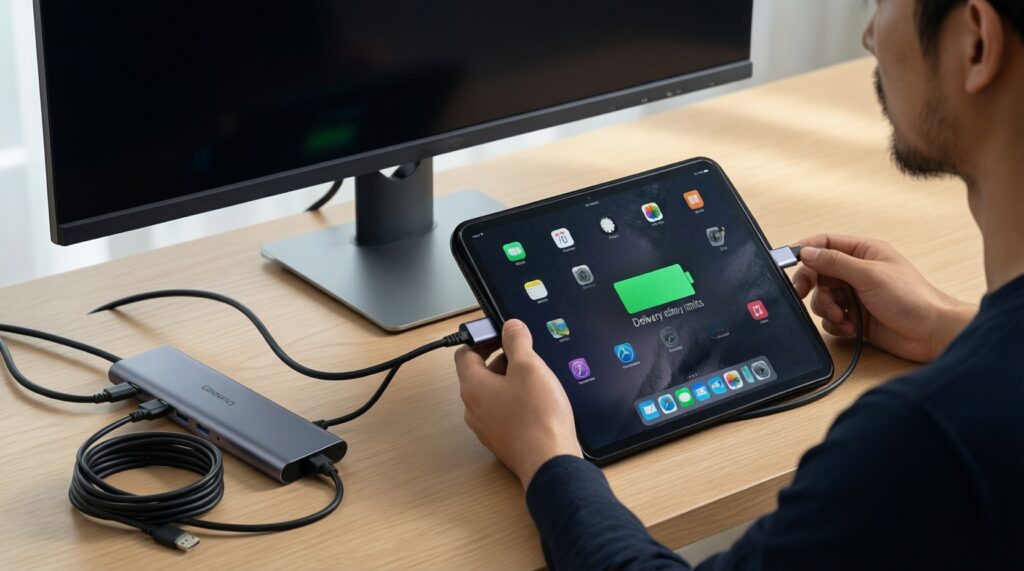 - อุปกรณ์เสริมทำงาน: คีย์บอร์ด เมาส์ ฮับ USB-C และจอพกพา ที่เข้ากันได้ดีที่สุดกับแต่ละค่าย - иллюстрация